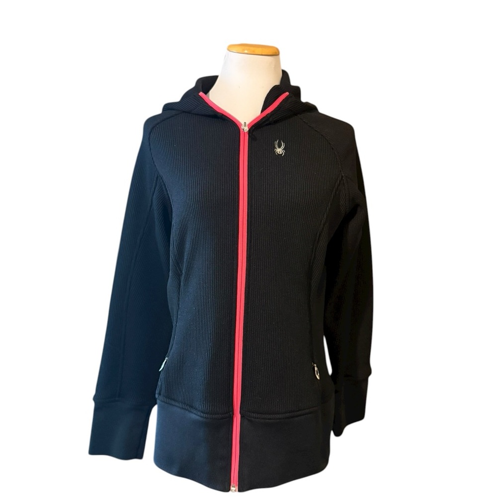 Spyder Core Sweater Women's Black fleece Lined Hoodie  with Pink Accents